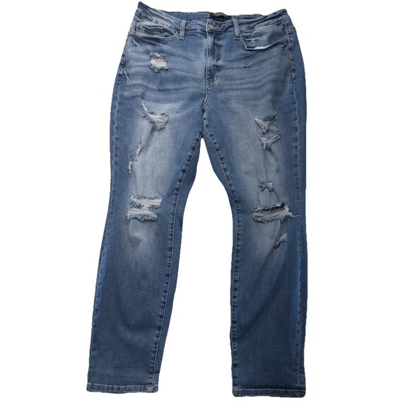 Judy Blue High Waist Distressed Boyfriend Jeans Women 18W Blue Stone Wash Denim - Picture 7 of 11